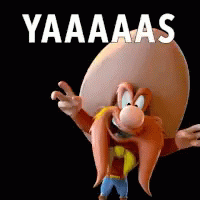 A Cartoon Character Giving A Peace Sign With The Word Yaaaas Behind Him GIF