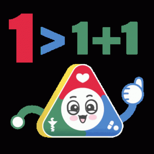 A Cartoon Character Giving A Thumbs Up In Front Of The Number 1 And 1 + 1 GIF