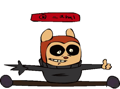 a cartoon character giving a thumbs up with a red sign above him that says = dhal