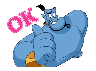 a cartoon character giving a thumbs up with the word ok above him