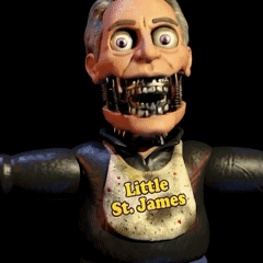 A Cartoon Character Has A Bib That Says Little St. James GIF