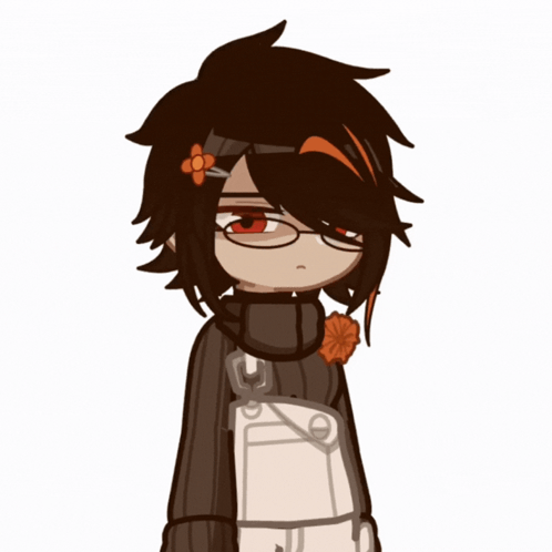 a cartoon character has a flower in his hair and overalls