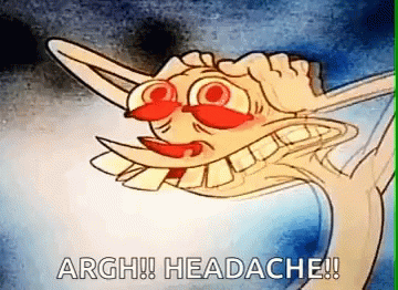 A Cartoon Character Has A Headache And Says " Argh ! Headache ! " GIF