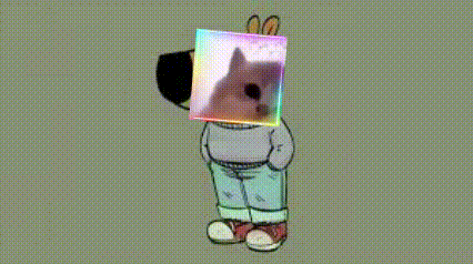 A Cartoon Character Has A Picture Of A Cat On His Head GIF