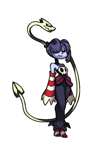 A Cartoon Character Has A Skull On Her Chest And A Long Tail GIF