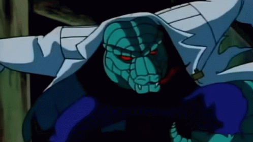 A Cartoon Character Has Red Eyes And A White Coat GIF