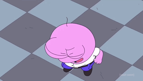 A Cartoon Character Has The Word Adult Swim On The Bottom GIF