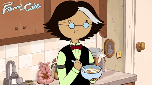Cartoon Character Holding Cereal Bowl GIF