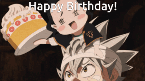 A Cartoon Character Holding A Cake With The Words Happy Birthday Written On It GIF