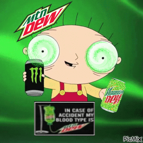 A Cartoon Character Holding A Can Of Monster Energy Drink GIF