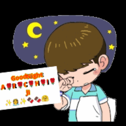 A Cartoon Character Holding A Card That Says Goodnight GIF