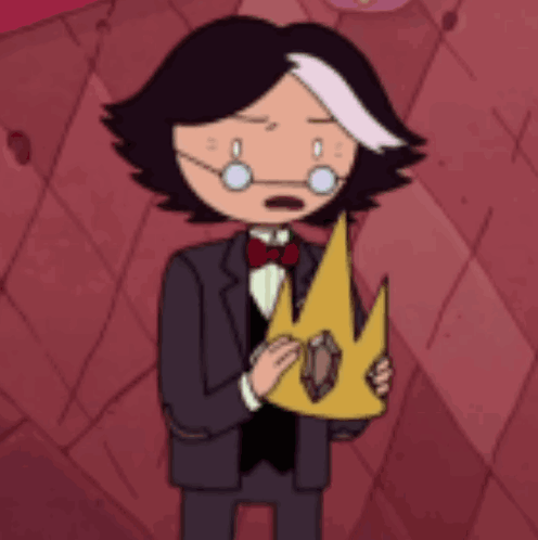 a cartoon character holding a crown with a diamond in it