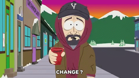 A Cartoon Character Holding A Cup With The Word Change On It GIF
