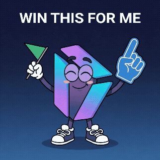 a cartoon character holding a flag and a foam finger with the words win this for me