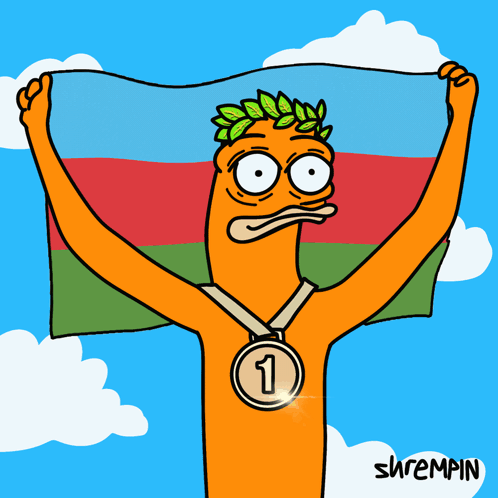 A Cartoon Character Holding A Flag And A Medal That Says 2 GIF