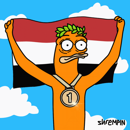 A Cartoon Character Holding A Flag And A Medal With The Number 3 GIF