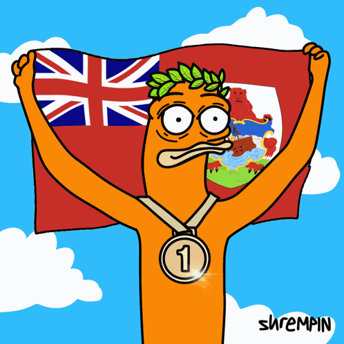 A Cartoon Character Holding A Flag And A Medal With The Number One On It GIF