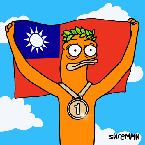 A Cartoon Character Holding A Flag And A Medal With The Number One On It GIF