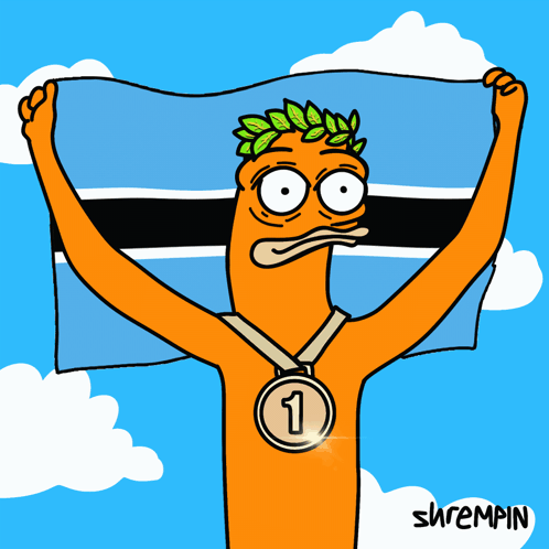 A Cartoon Character Holding A Flag And A Medal With The Number Three On It GIF