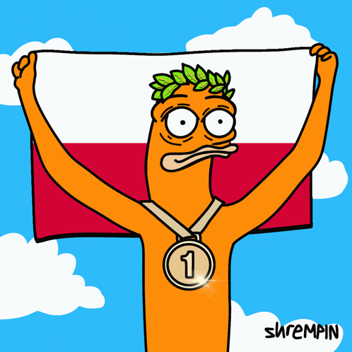 A Cartoon Character Holding A Flag With A Medal Around His Neck With The Number 3 On It GIF