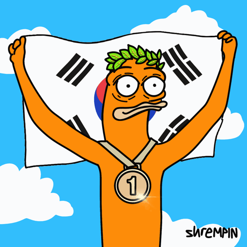 A Cartoon Character Holding A Flag With A Medal Around His Neck With The Number 3 GIF