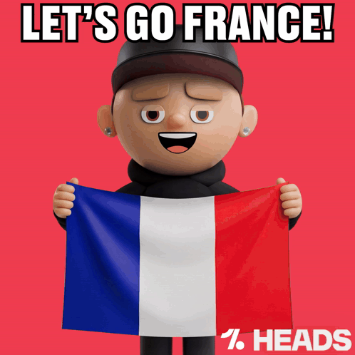 A Cartoon Character Holding A Flag With The Words Let 'S Go France Below Him GIF