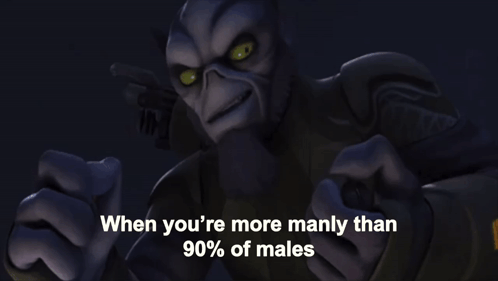 A Cartoon Character Holding A Gun With The Words When You 'Re More Manly Than 90 % Of Males GIF