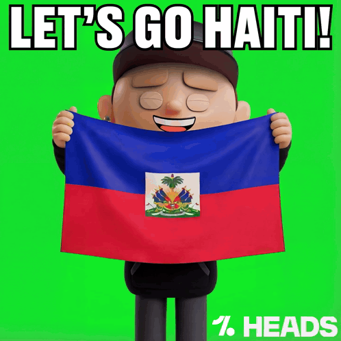 A Cartoon Character Holding A Haiti Flag With The Words Let 'S Go Haiti Below Him GIF