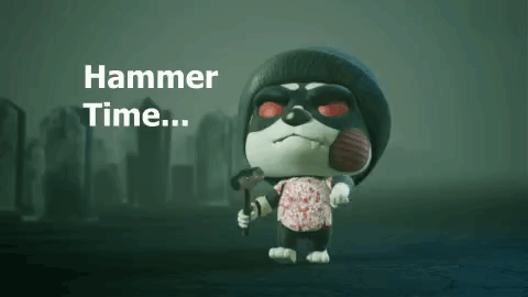 A Cartoon Character Holding A Hammer With The Words " Hammer Time " Above Him GIF