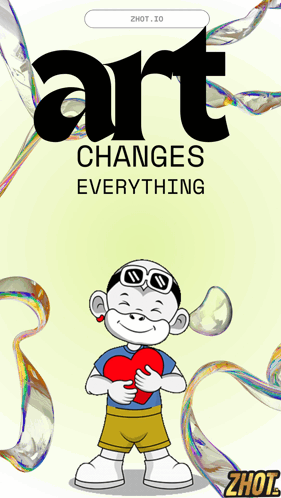 A Cartoon Character Holding A Heart With The Words Art Changes Everything On The Top GIF