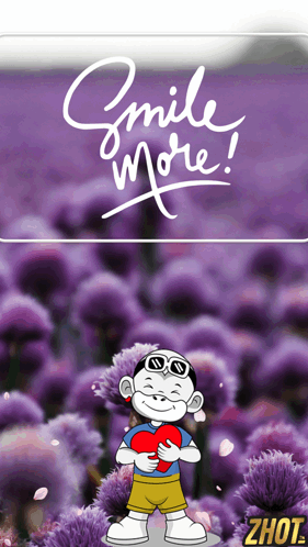 A Cartoon Character Holding A Heart With The Words Smile More Below Him GIF