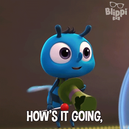 A Cartoon Character Holding A Lollipop And A Top Hat With The Words How 'S It Going GIF