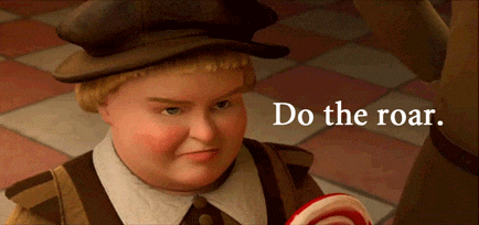 A Cartoon Character Holding A Lollipop With The Words Do The Roar On The Bottom GIF