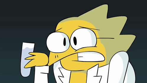 A Cartoon Character Holding A Piece Of Paper With The Letter E On It GIF