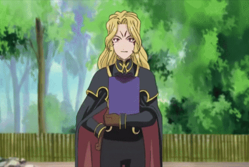 A Cartoon Character Holding A Purple Book With Trees In The Background GIF