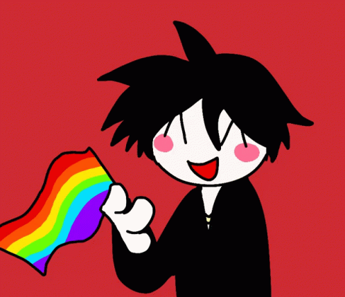 A Cartoon Character Holding A Rainbow Flag GIF