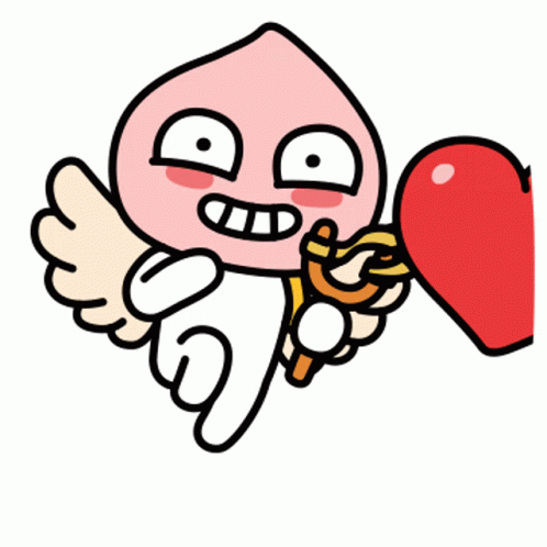 A Cartoon Character Holding A Red Heart And A Slingshot GIF