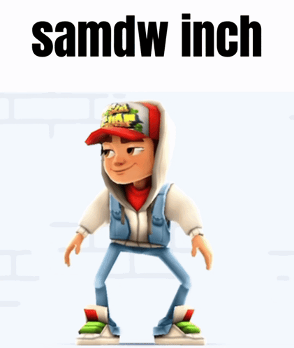 A Cartoon Character Holding A Sandwich With The Words Samdw Inch Written Above Him GIF