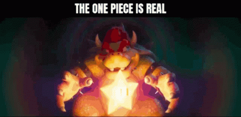 A Cartoon Character Holding A Star With The Words The One Piece Is Real Above Him GIF