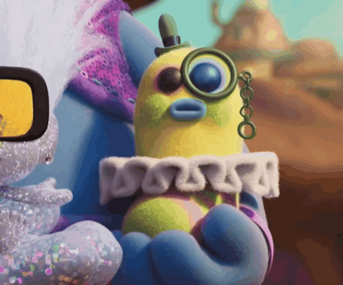 A Cartoon Character Holding A Stuffed Animal With A Hat On GIF