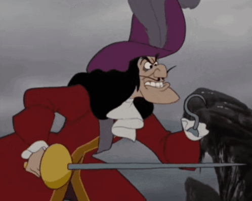 A Cartoon Character Holding A Sword And A Hook GIF