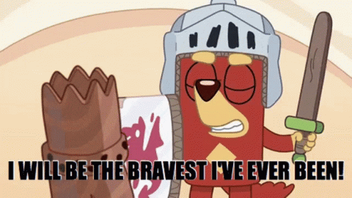 Cartoon Character With Sword And Shield I Will Be The Bravest GIF