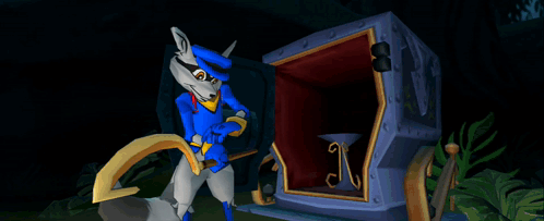 A Cartoon Character Holding A Sword In Front Of A Safe GIF