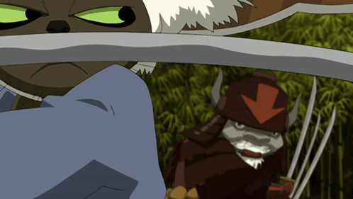 A Cartoon Character Holding A Sword With An Arrow Pointing To The Left GIF