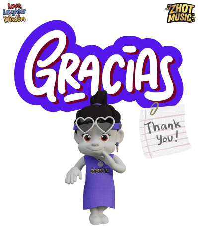A Cartoon Character Holding A Thank You Note In Front Of A Sign That Says Gracias GIF