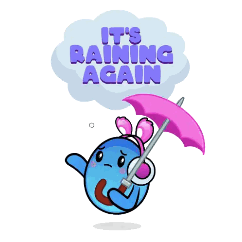 a cartoon character holding an umbrella with the words " it 's raining again " above him