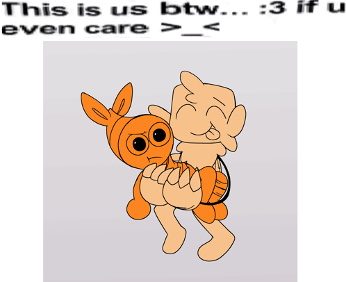 A Cartoon Character Holding Another Cartoon Character With The Caption " This Is Us Btw ... 3 If U Even Care " GIF