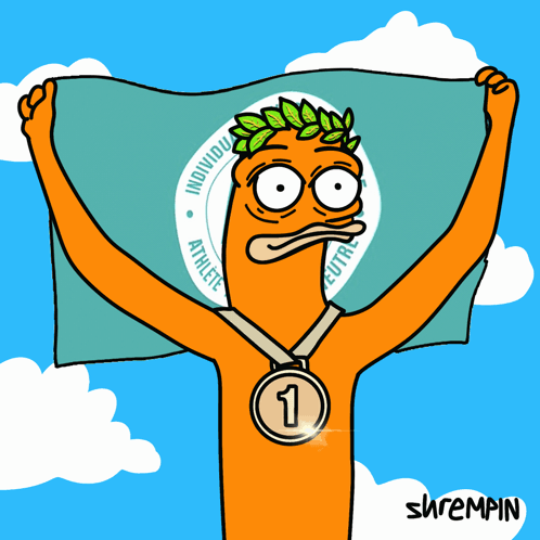 A Cartoon Character Holding Up A Flag That Says Individual Athlete On It GIF