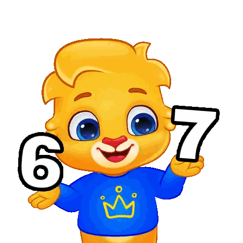 a cartoon character holding up a number 6 and 7