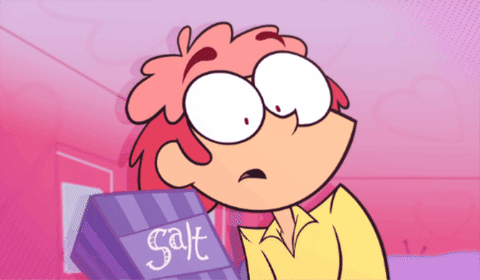 a cartoon character holds a box of salt